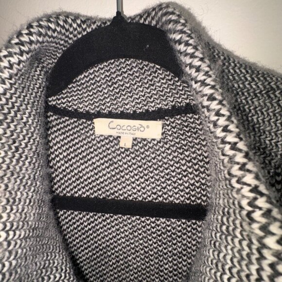 Italian Wool Blend Black White Sweater Overcoat Buttons Classic Timeless Size L - Picture 3 of 10